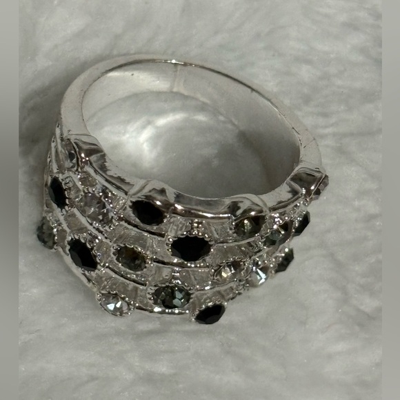 Silver Cocktail Ring with Black, Grey, and Silver CZ - Picture 2 of 5